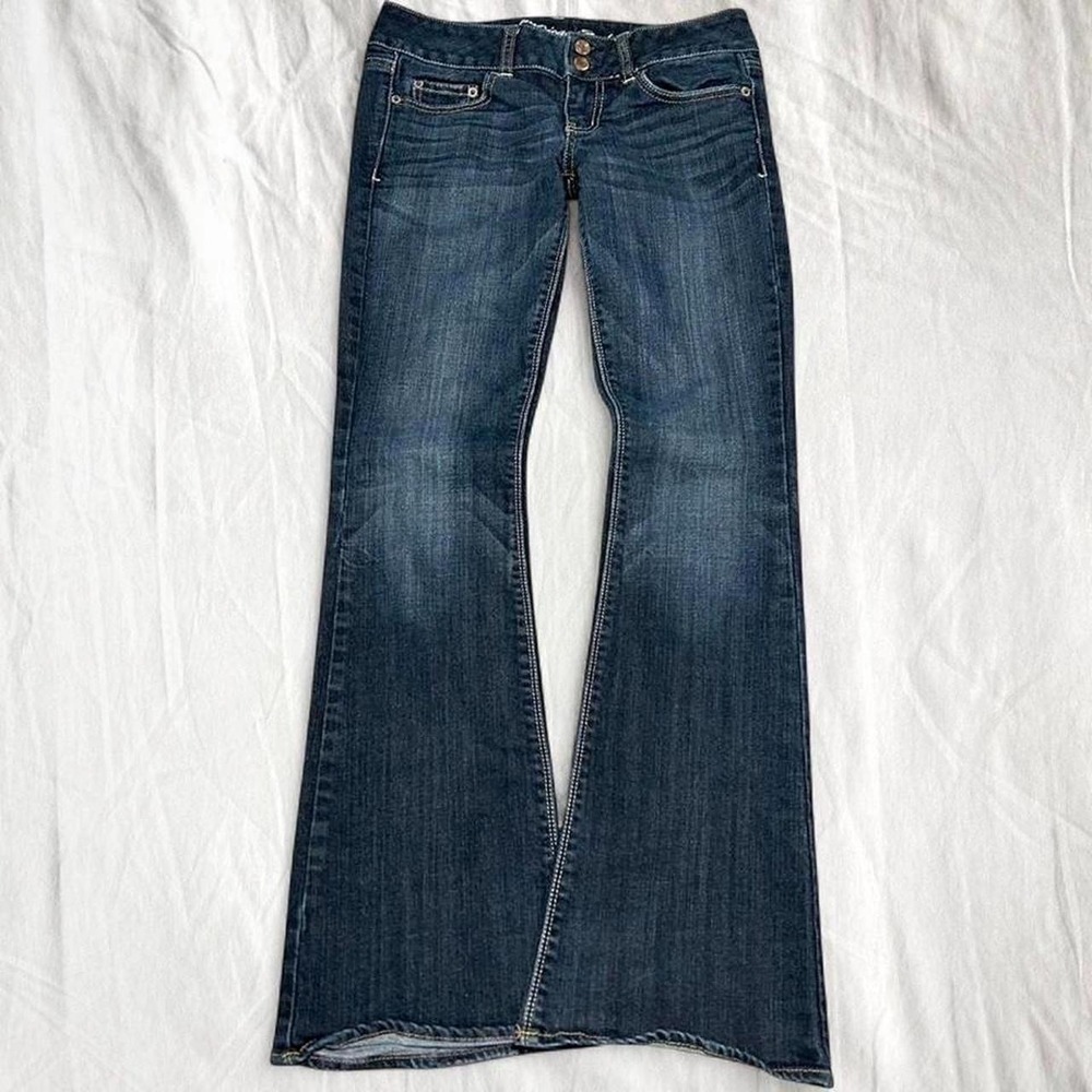 Y2K American Eagle dark wash low rise Artist bootcut flare jeans Size 4